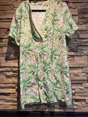 J. McLaughlin Pink & Green Botanical Shift Dress Size L NWOT
